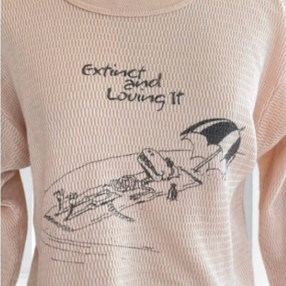 Vintage 50/50 Hanes Dinosaur Extinct and Loving It Waffle Long Sleeve Thermal Te